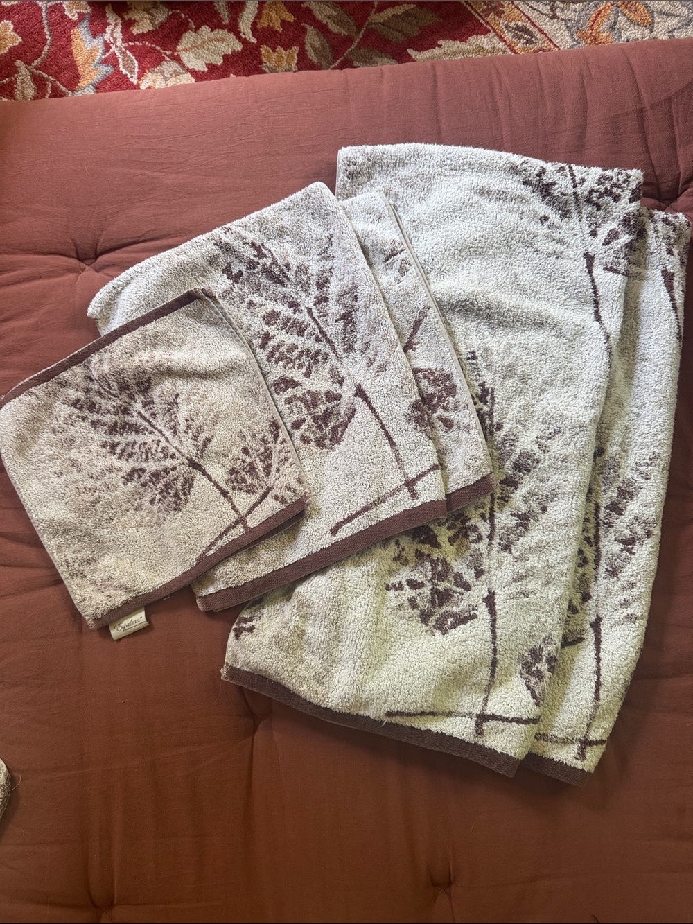 Espalma luxury towel set 6 bathroom wash cloth leaf leaves nature print cotton